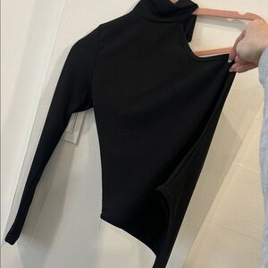 Black Asymmetric Cutout Long-Sleeve Top
